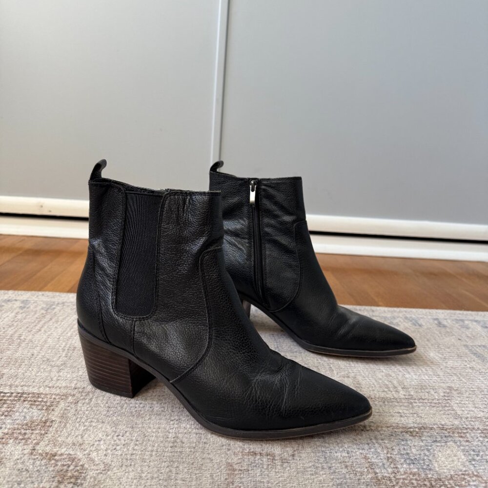 Franco Sarto Womens Sager Black Leather Ankle Boots Size 10